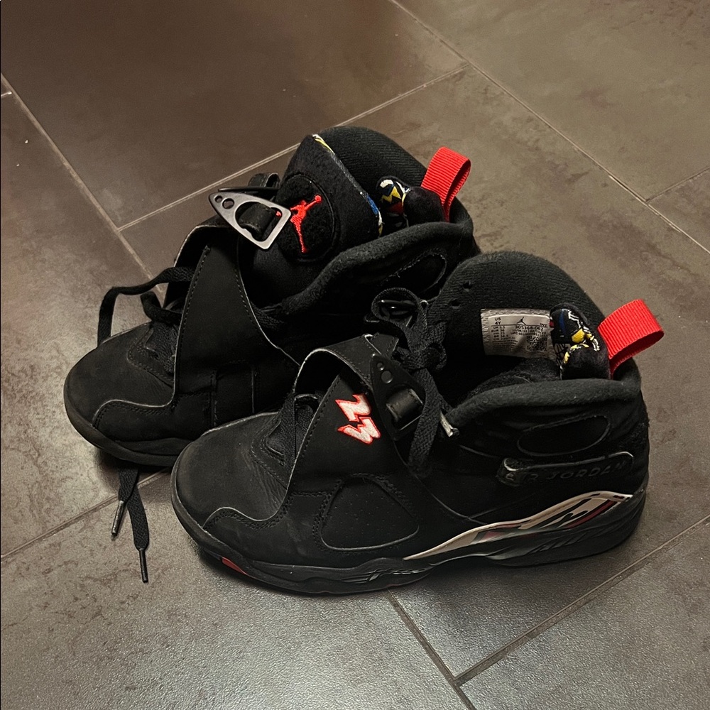 Gently Used Air Jordan 8 Retro Black Red Basketball Sneakers